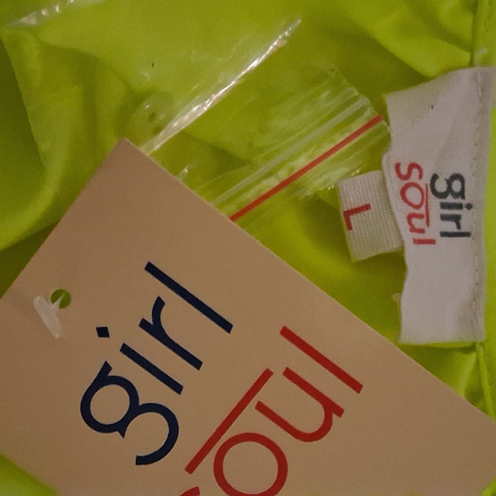 New "NWT" Girl Soul Neon Bright Yellow Long Sleeve Top, Size L - Picture 6 of 10